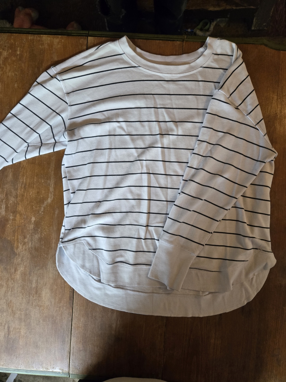 Striped Long-Sleeve Crewneck Top - White and Black